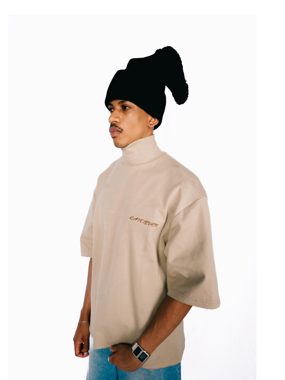 Kai Eleven Beige Turtle Neck T-Shirt