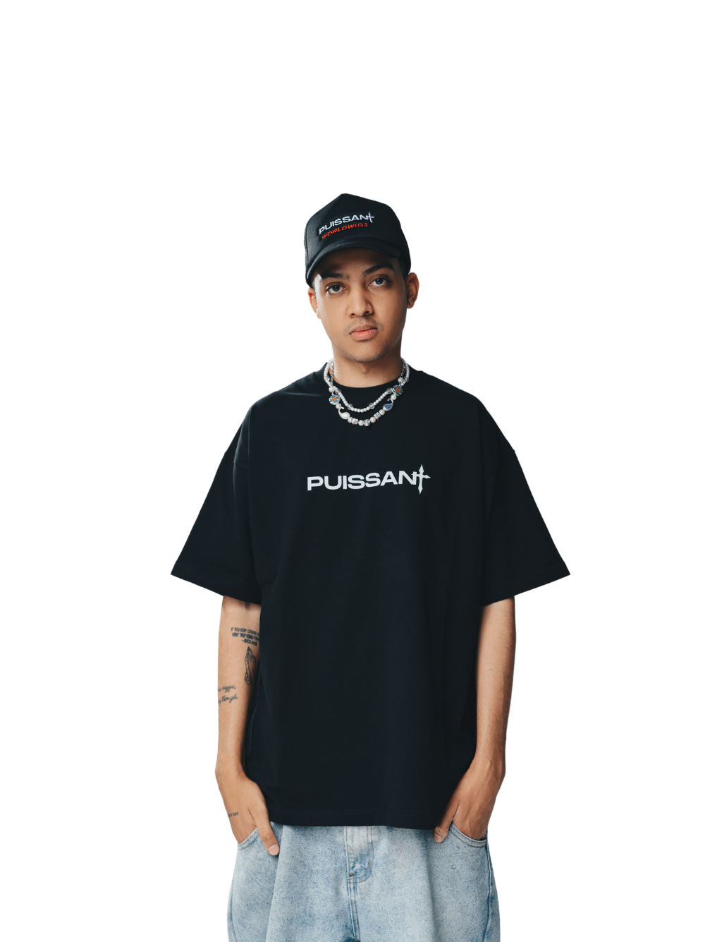 Puissant Oversized Black Graphic T-Shirt